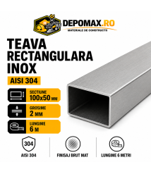 Teava rectangulara inox AISI 304, 100 x 50 x 2 mm, 6 metri Teava rectangulara inox AISI 304, 100 x 50 x 2 mm, 6 metri